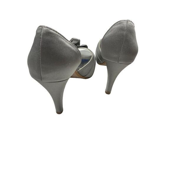 Davids Bridal Maribelle Bow Peep Toe Heel Womens Size 7M Silver Wedding Cocktail - Picture 3 of 9